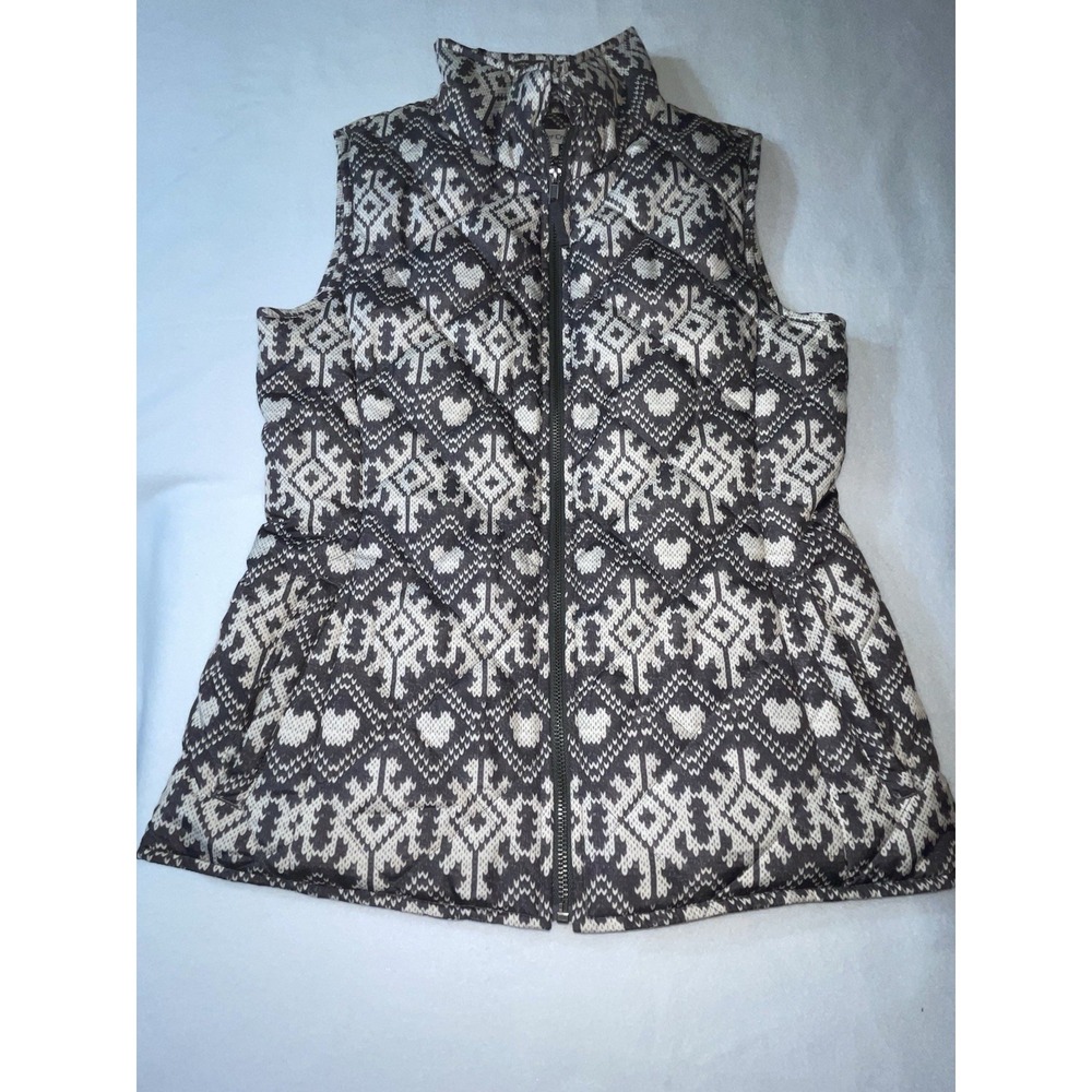 Coldwater Creek Women Quilted Vest Ivory Gray Snowflake XS 4-6  Ski Outdoor Warm
